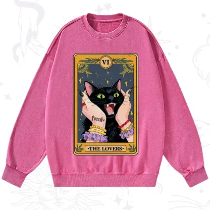 Purplehecate The Lovers Tarot Feral Cat Washed Sweatshirt