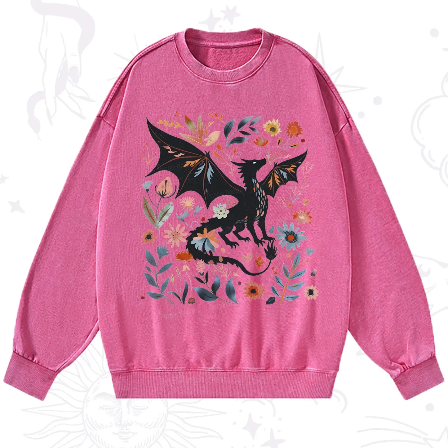 Purplehecate Vintage Fantasy Wyvern Bookish Washed Sweatshirt