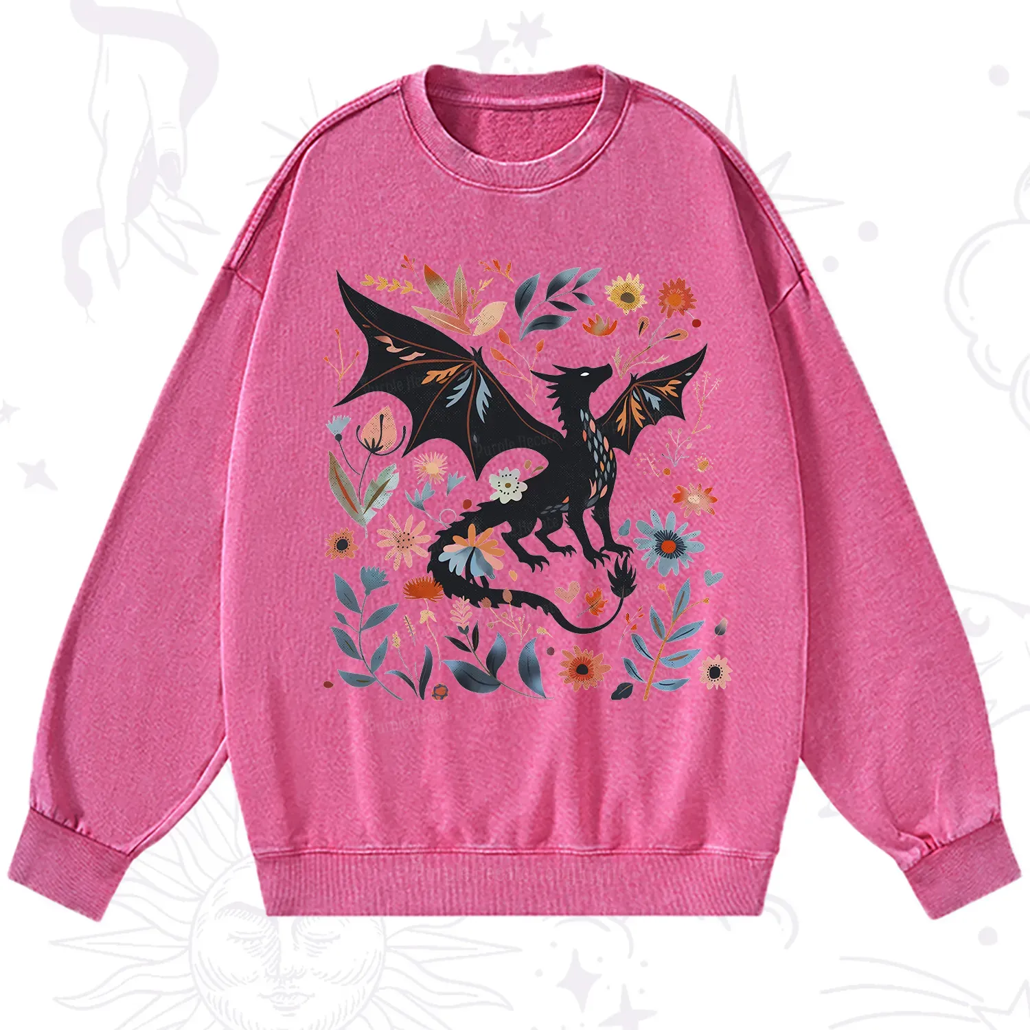 Purplehecate Vintage Fantasy Wyvern Bookish Washed Sweatshirt
