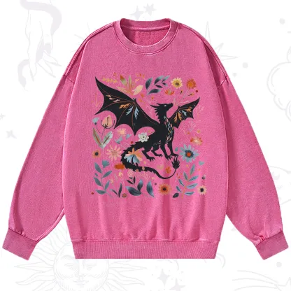 Purplehecate Vintage Fantasy Wyvern Bookish Washed Sweatshirt