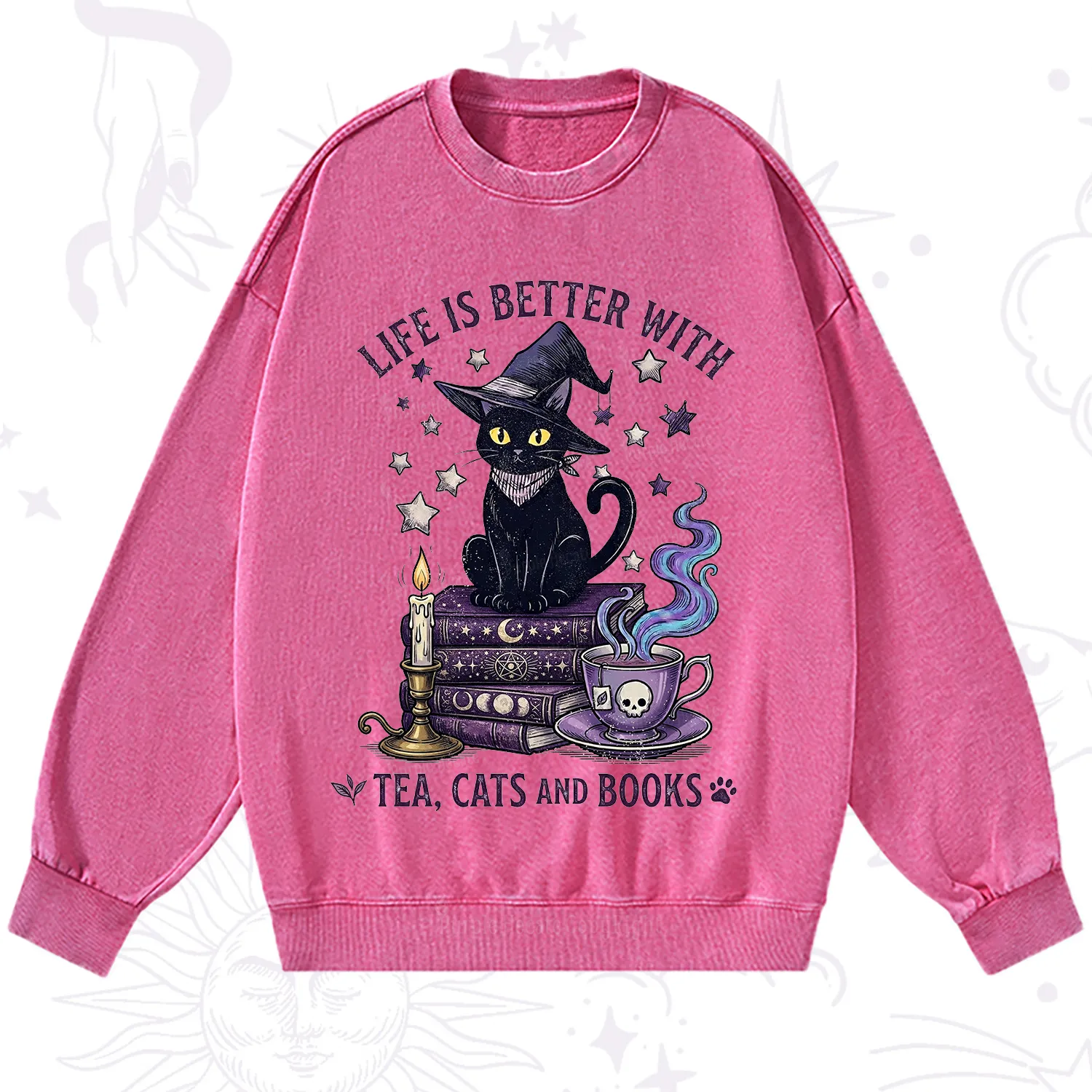 Purplehecate Life Is Better With Cats And Books Washed Sweatshirt