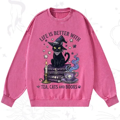 Purplehecate Life Is Better With Cats And Books Washed Sweatshirt