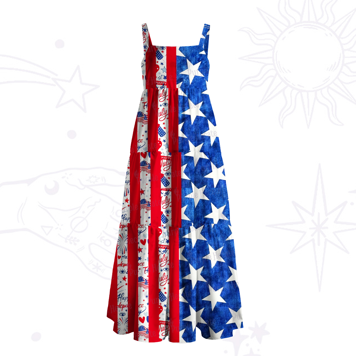 Purplehecate Star‑Spangled America Wide Straps Maxi Dress