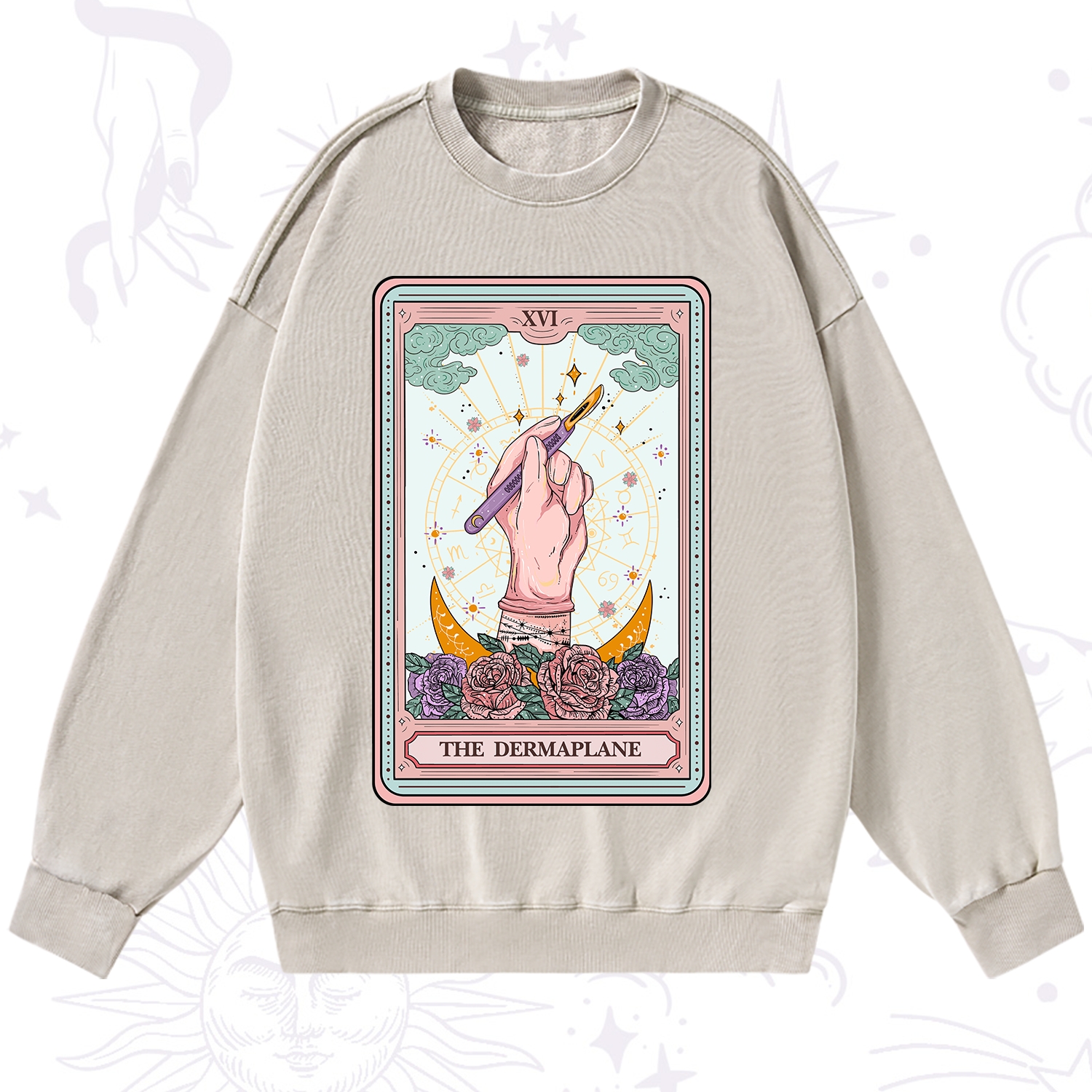 Purplehecate The Dermaplane Tarot Card Washed Sweatshirt