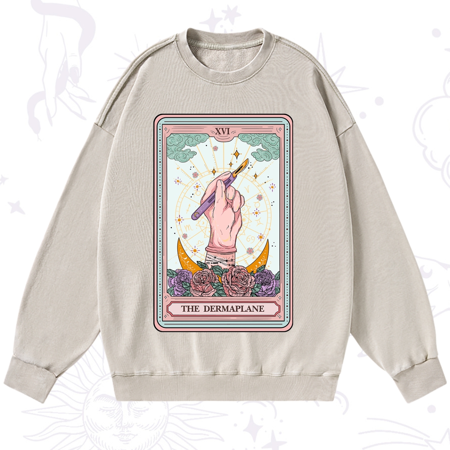 Purplehecate The Dermaplane Tarot Card Washed Sweatshirt