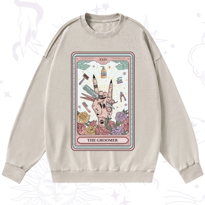 Purplehecate The Pet Groomer Tarot Card Washed Sweatshirt