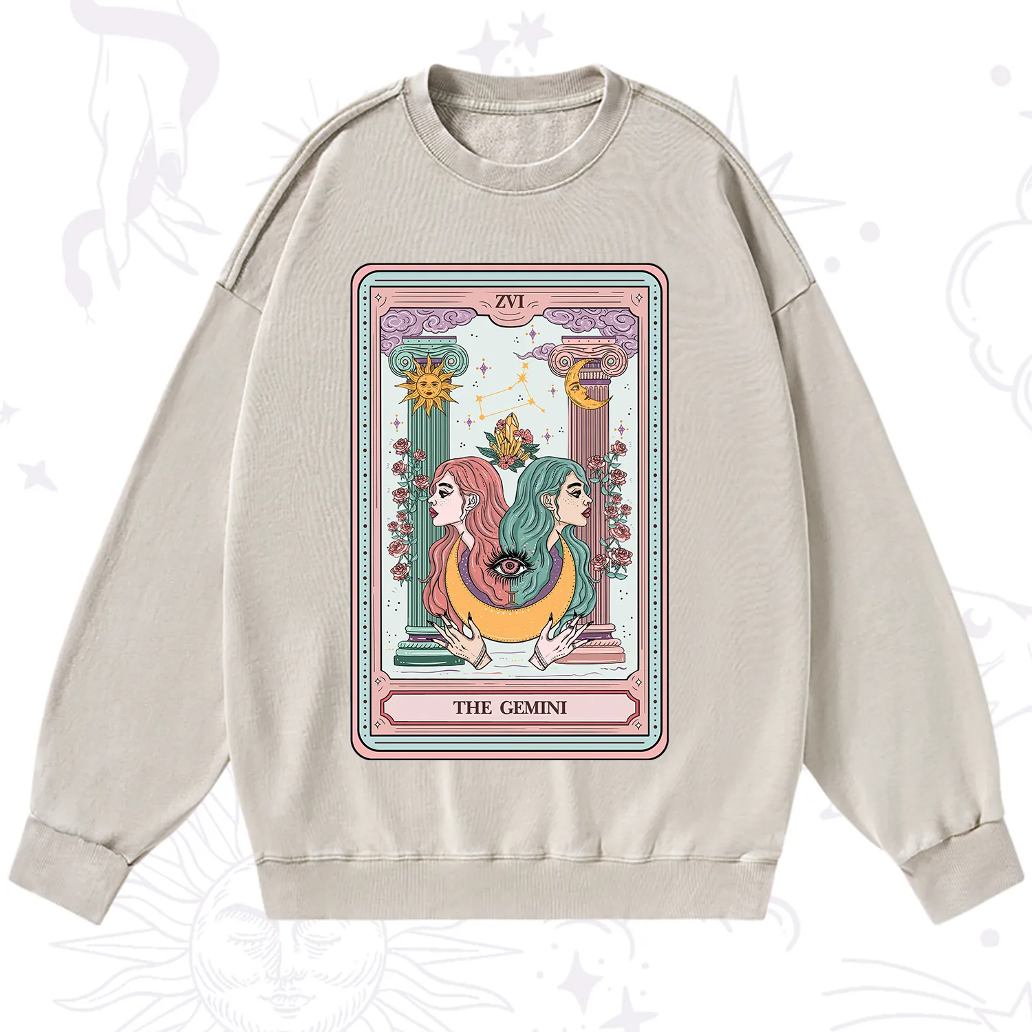 Purplehecate The Gemini Goddess Tarot Washed Sweatshirt