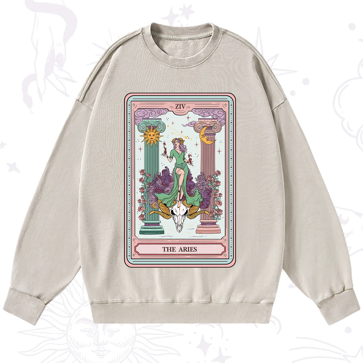 Purplehecate The Aries Goddess Tarot Washed Sweatshirt