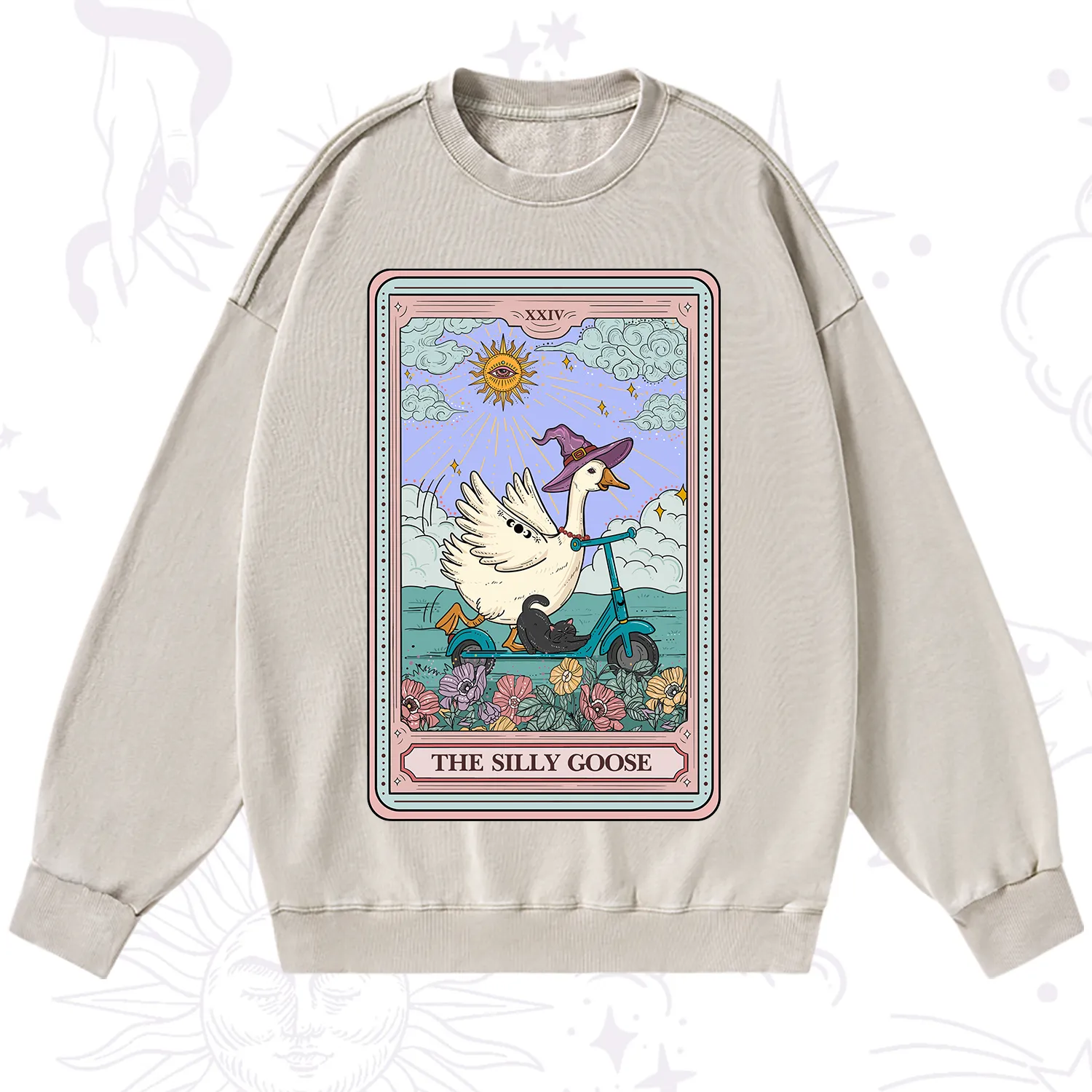 Purplehecate The Silly Goose Tarot Card Washed Sweatshirt
