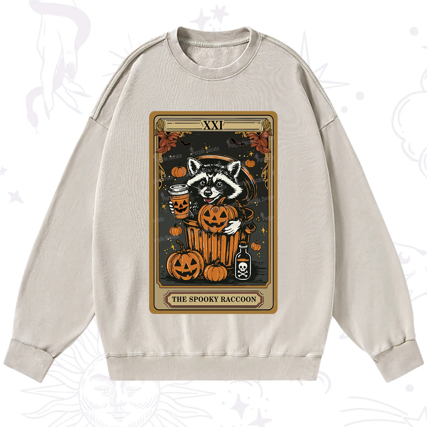 Purplehecate The Spooky Raccoon Tarot Halloween Washed Sweatshirt