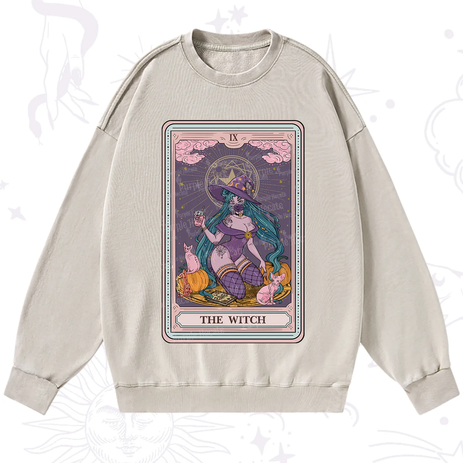 Purplehecate The Witch Tarot Halloween Washed Sweatshirt