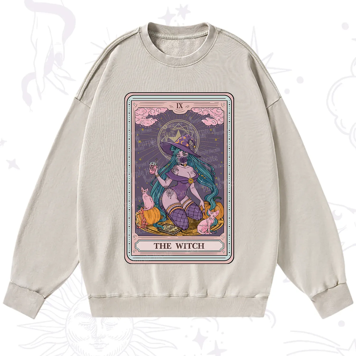 Purplehecate The Witch Tarot Halloween Washed Sweatshirt