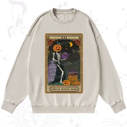Purplehecate The Forever Reading Books Tarot Halloween Washed Sweatshirt