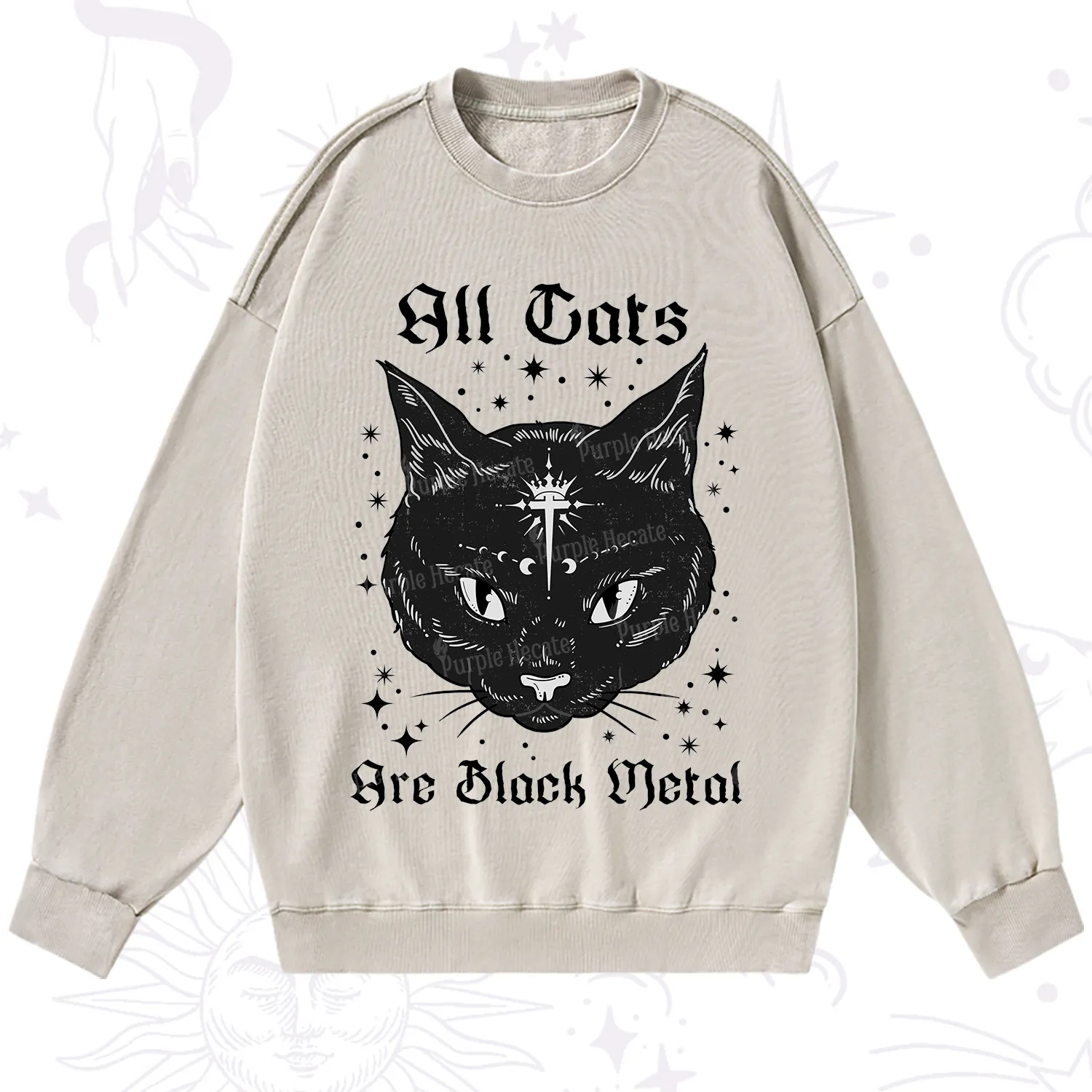 Purplehecate All Cats Are Black Metal Washed Sweatshirt
