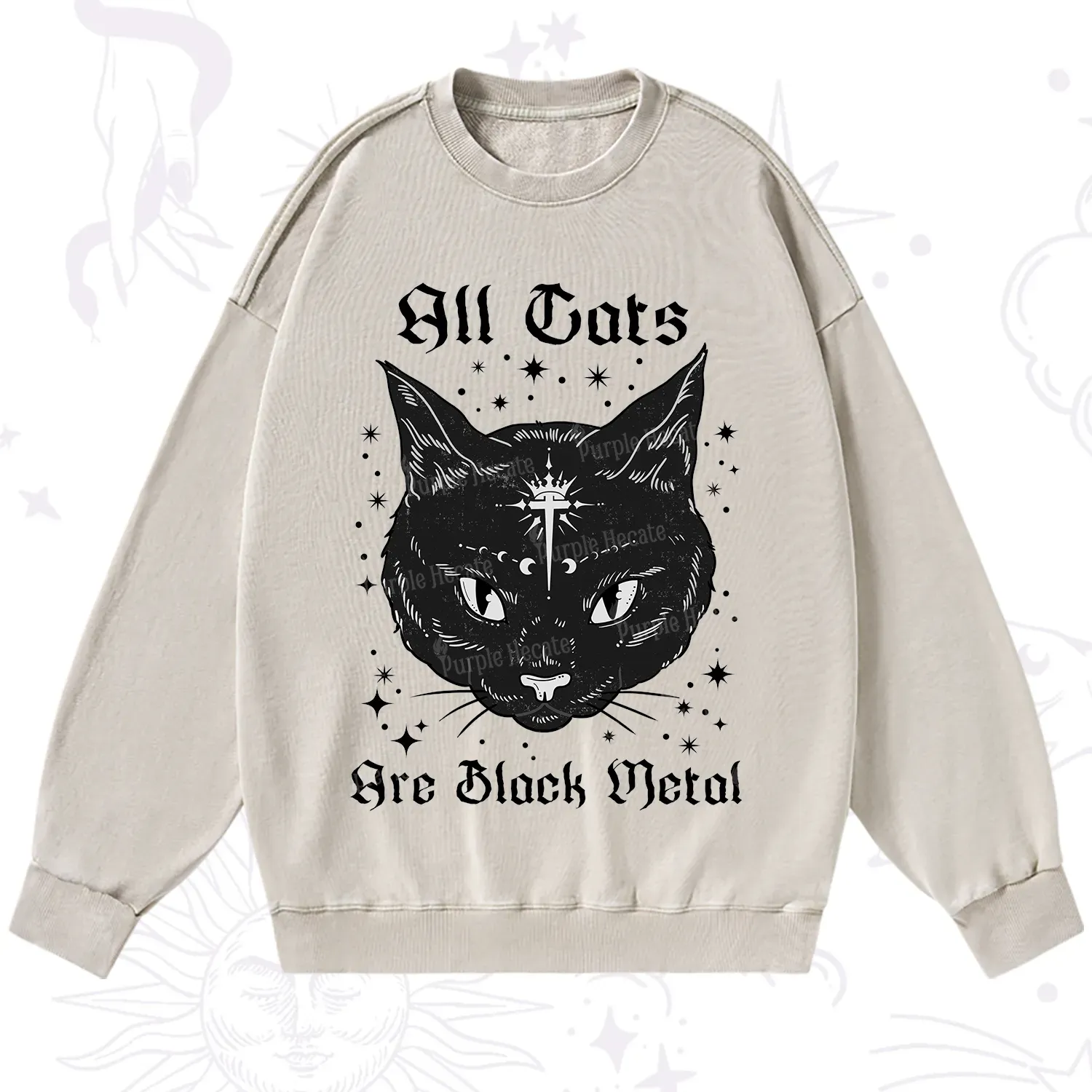 Purplehecate All Cats Are Black Metal Washed Sweatshirt
