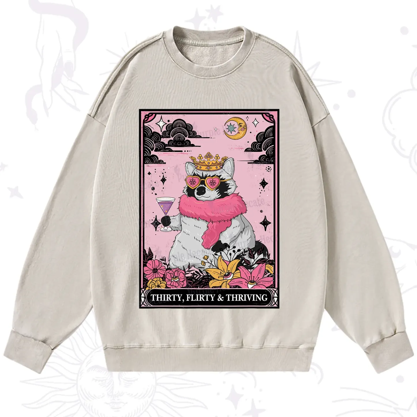 Purplehecate The Thirty Flirty Thriving Oracle Card Washed Sweatshirt