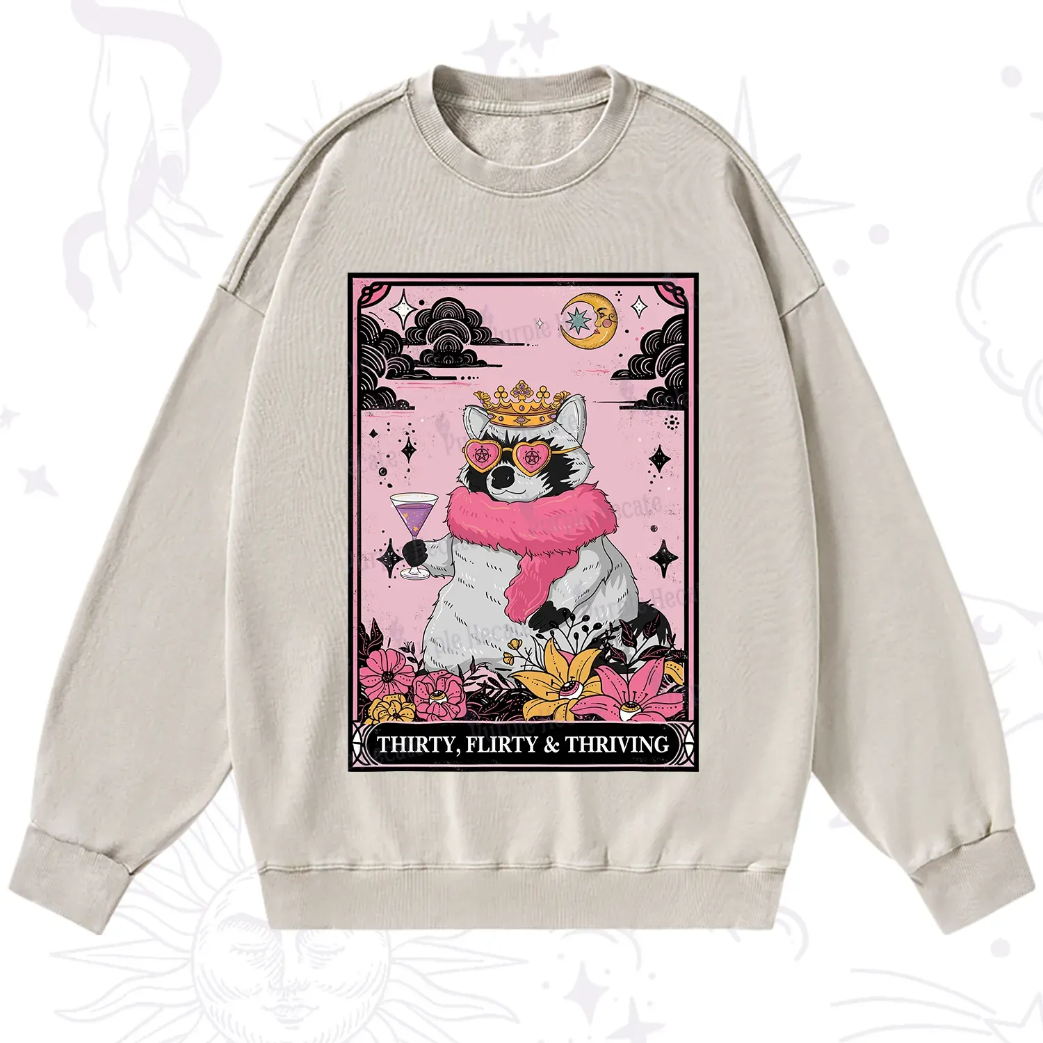 Purplehecate The Thirty Flirty Thriving Oracle Card Washed Sweatshirt