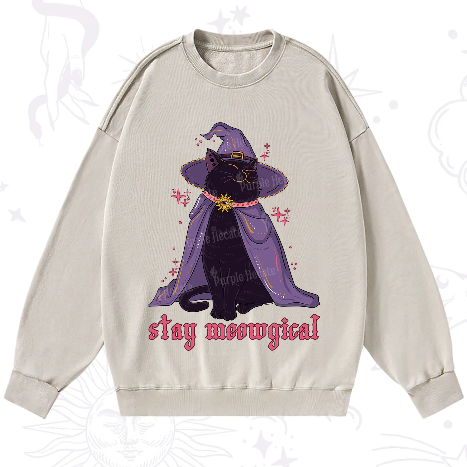 Purplehecate Stay Meowgical Cat Washed Sweatshirt