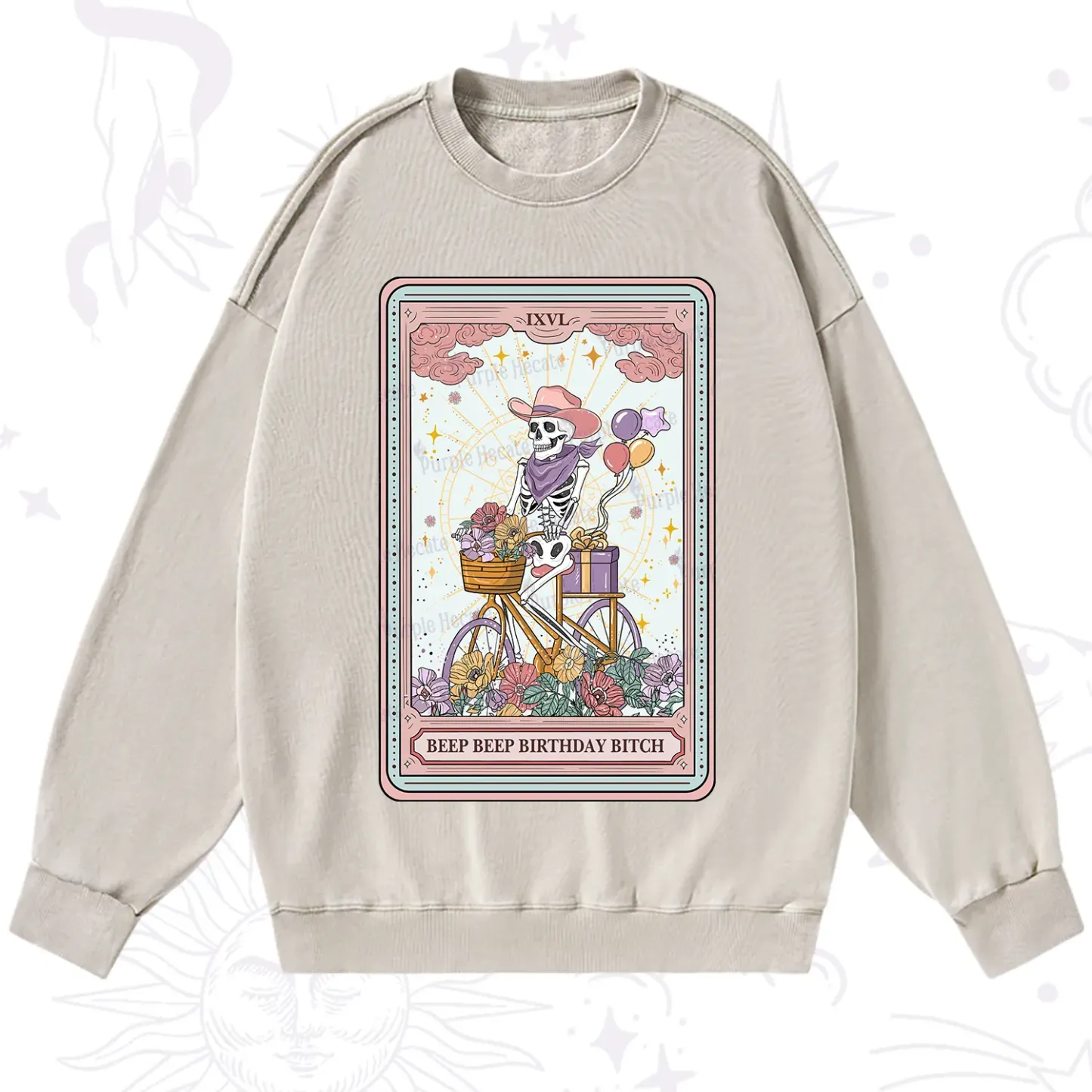 Purplehecate The Beep Beep Birthday Bitch Tarot Washed Sweatshirt