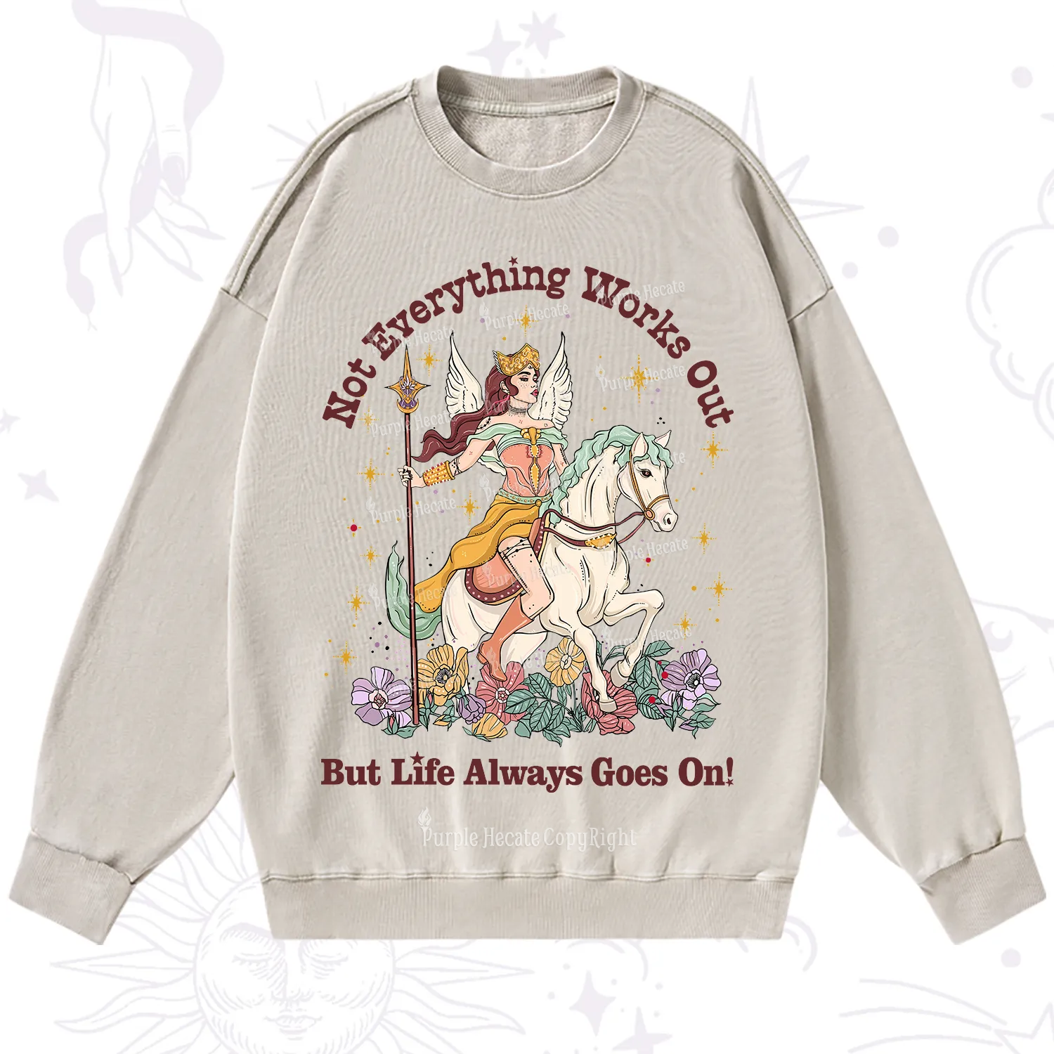 Purplehecate Not Everything Works Out But Life Always Goes On Washed Sweatshirt
