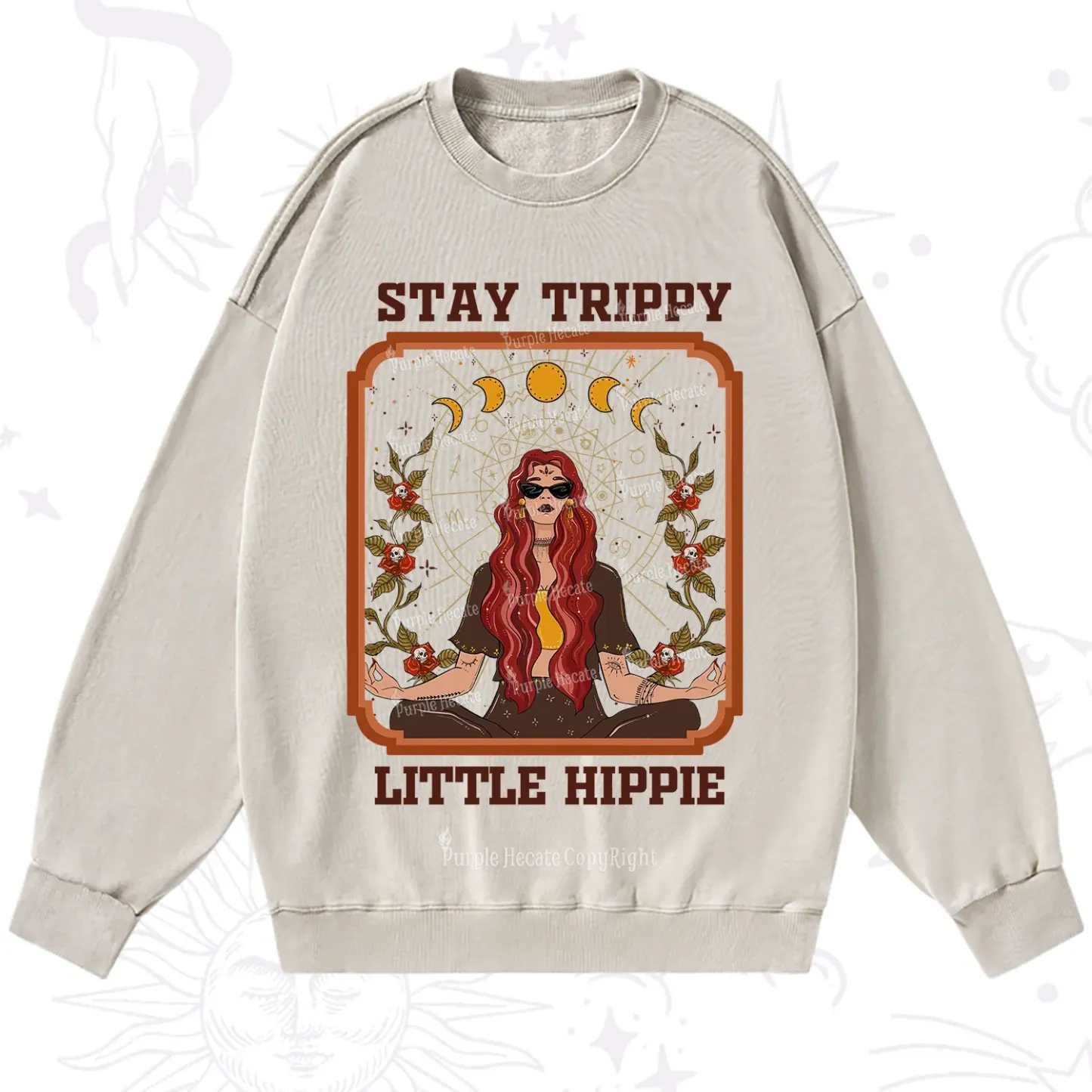 Purplehecate Stay Trippy Little Witchy Hippie Washed Sweatshirt