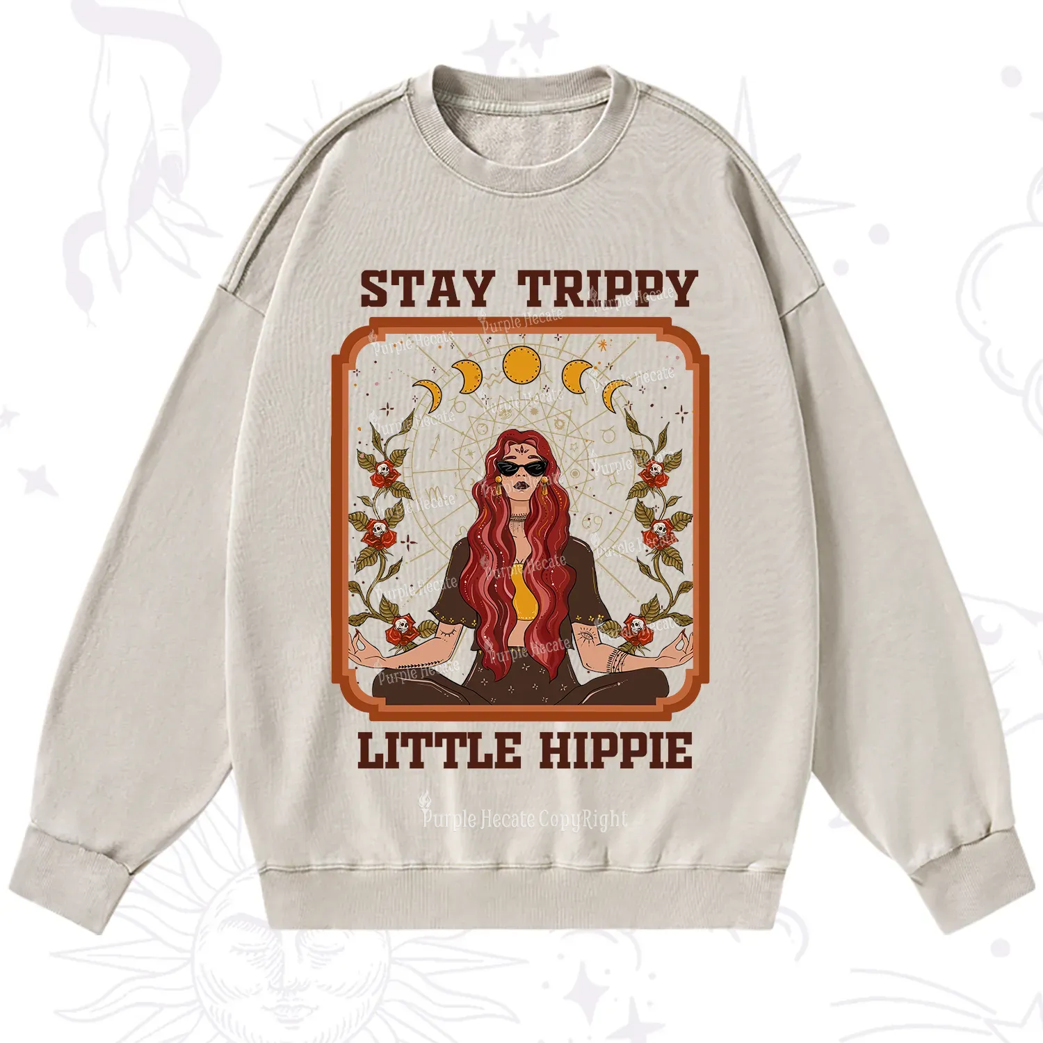 Purplehecate Stay Trippy Little Witchy Hippie Washed Sweatshirt