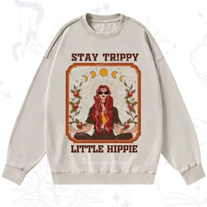 Purplehecate Stay Trippy Little Witchy Hippie Washed Sweatshirt