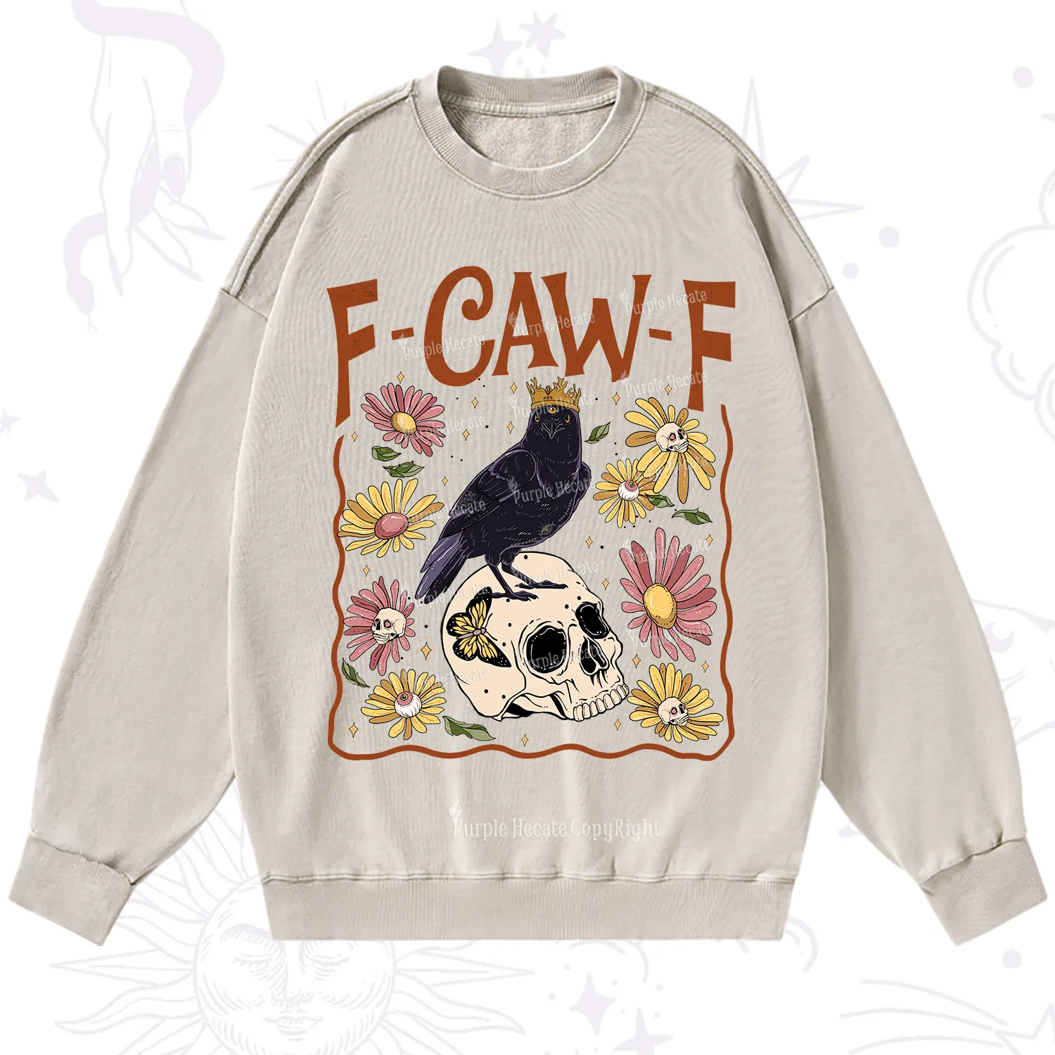 Purplehecate Funny F-Caw-F Crow Washed Sweatshirt