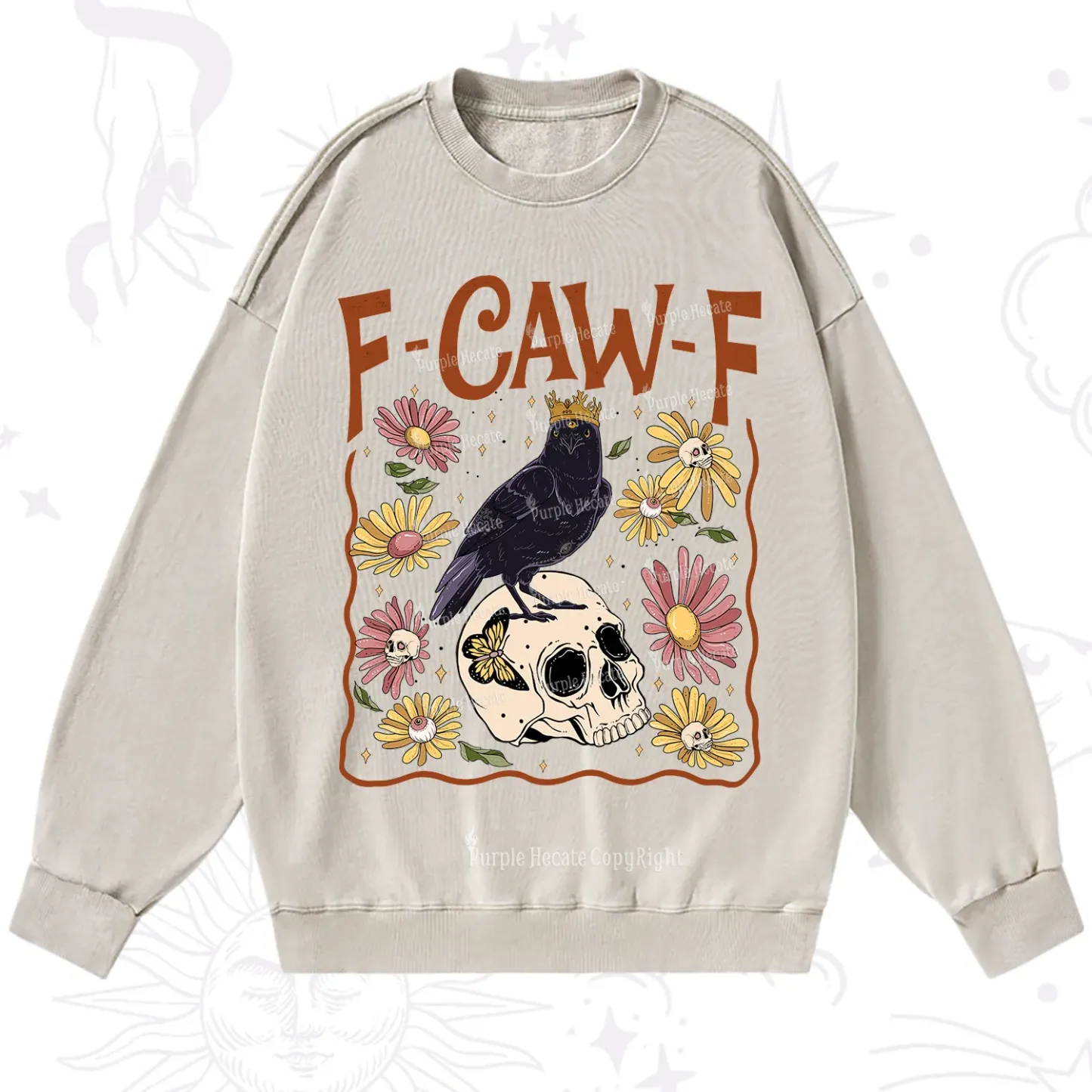 Purplehecate Funny F-Caw-F Crow Washed Sweatshirt