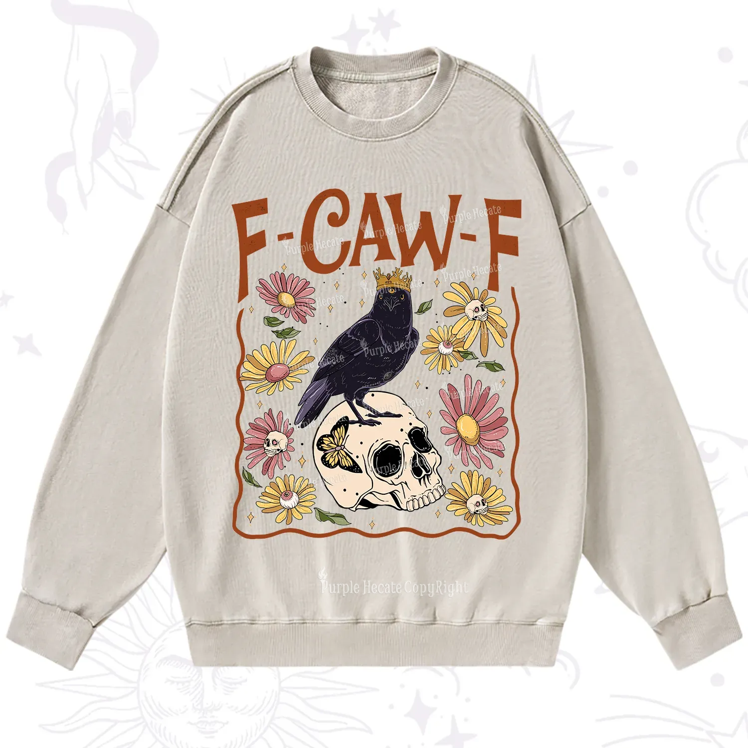 Purplehecate Funny F-Caw-F Crow Washed Sweatshirt
