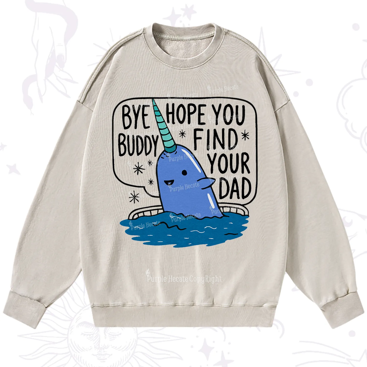 Purplehecate Good Luck Buddy Whale Christmas Washed Sweatshirt