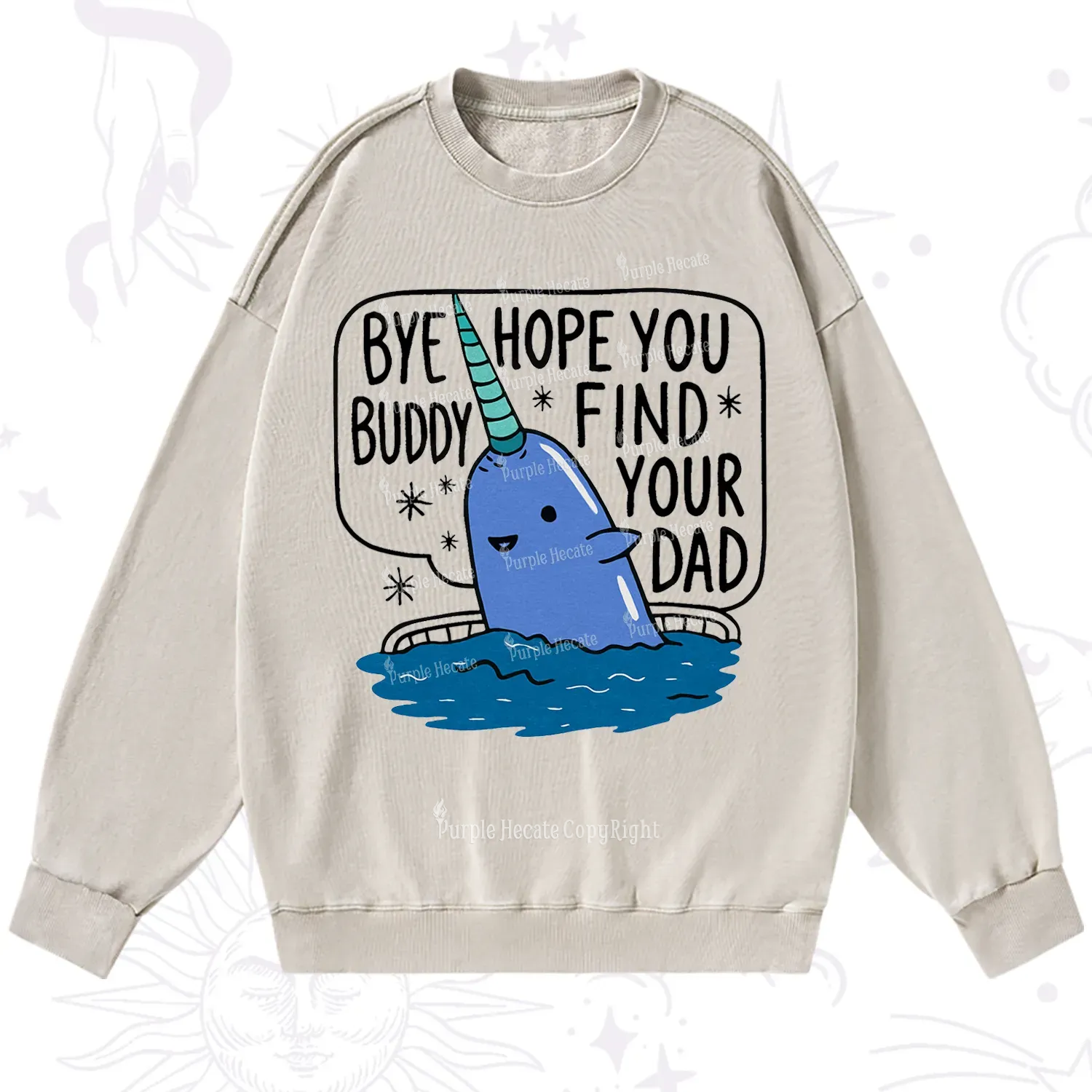 Purplehecate Good Luck Buddy Whale Christmas Washed Sweatshirt