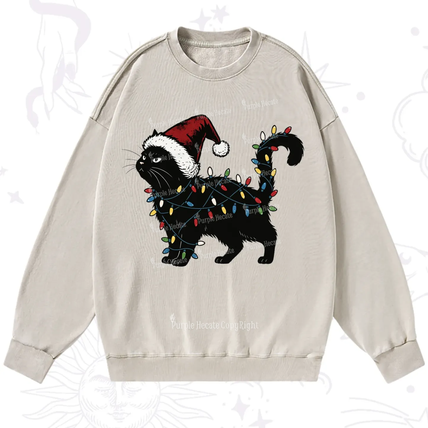 Purplehecate Cute Cat Christmas Washed Sweatshirt