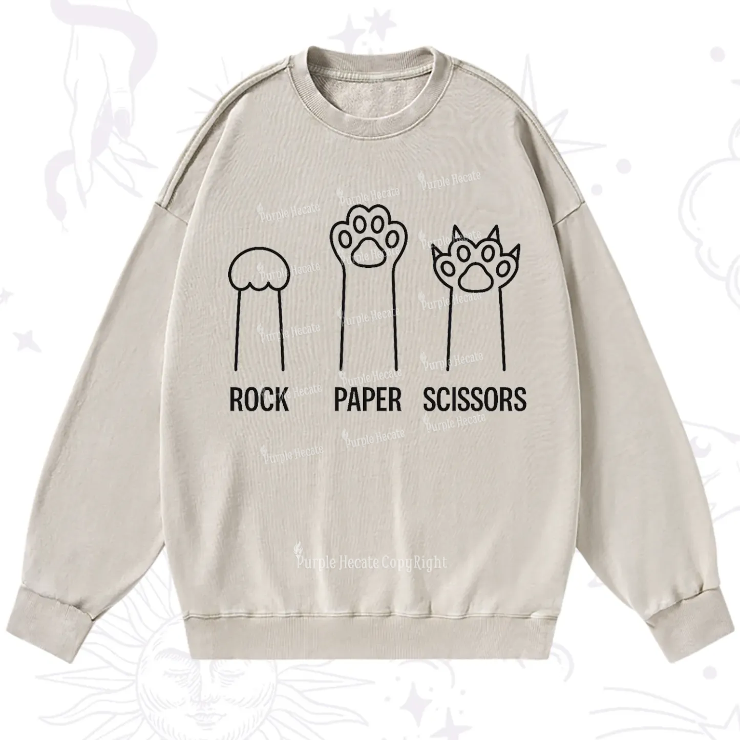 Purplehecate Rock Paper Scissors Cat Paw Edition Washed Sweatshirt