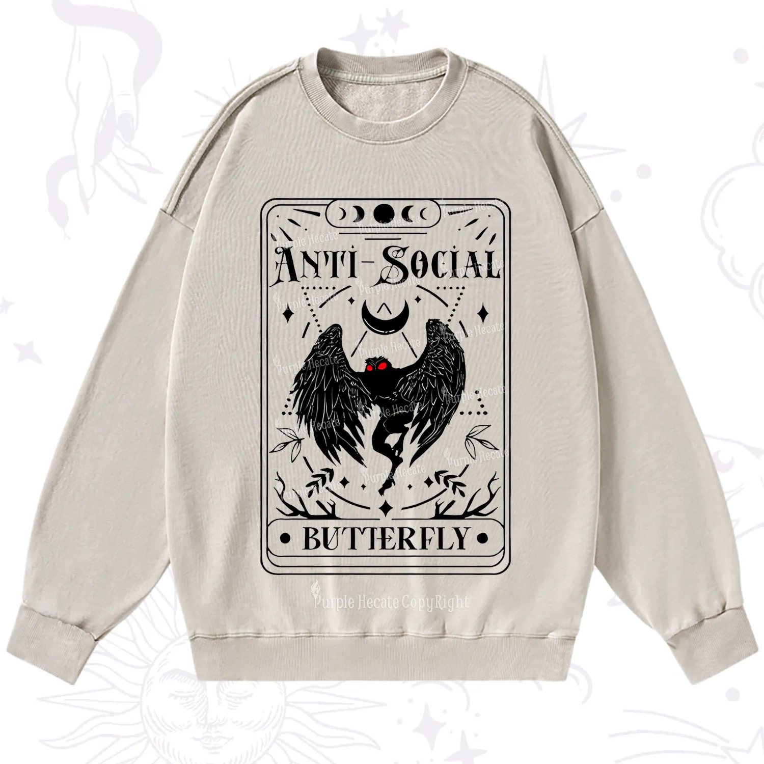 Purplehecate The Antisocial Butterfly Oracle Card Washed Sweatshirt