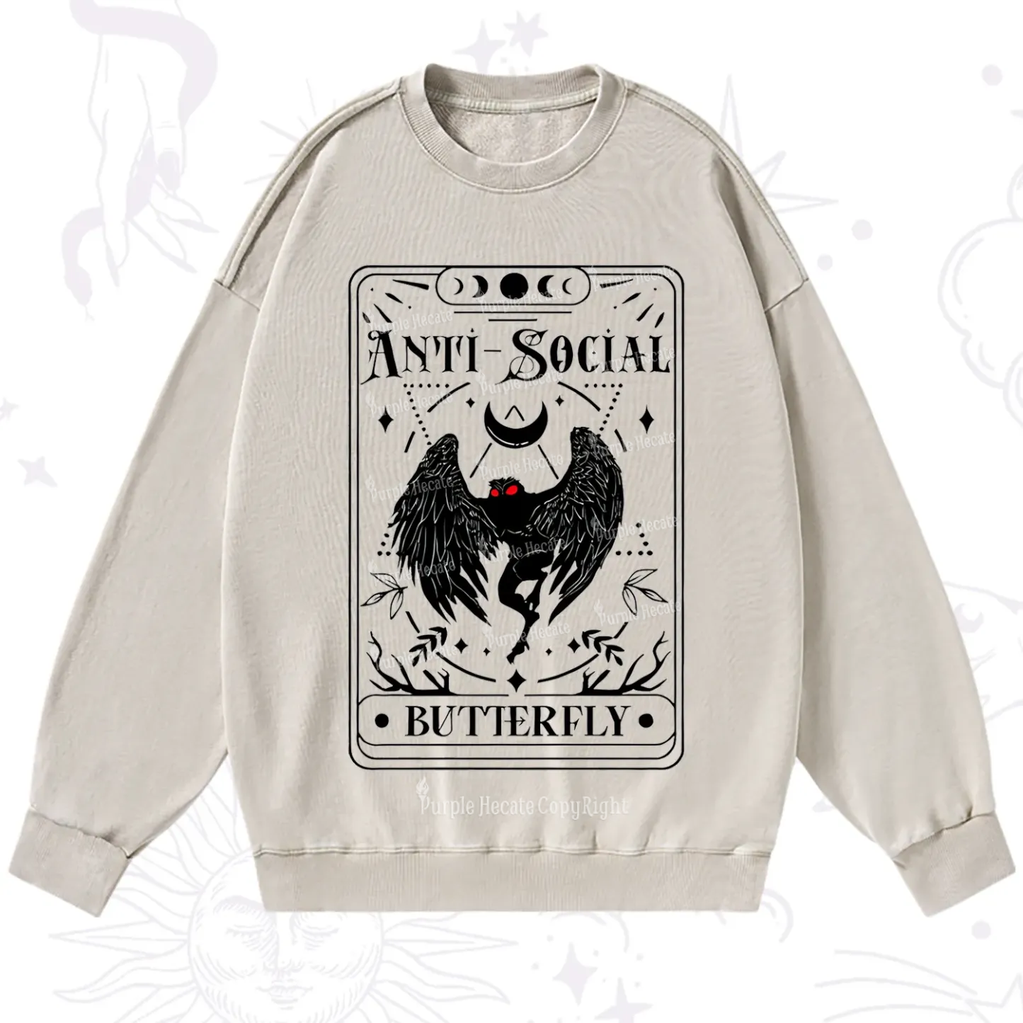 Purplehecate The Antisocial Butterfly Oracle Card Washed Sweatshirt