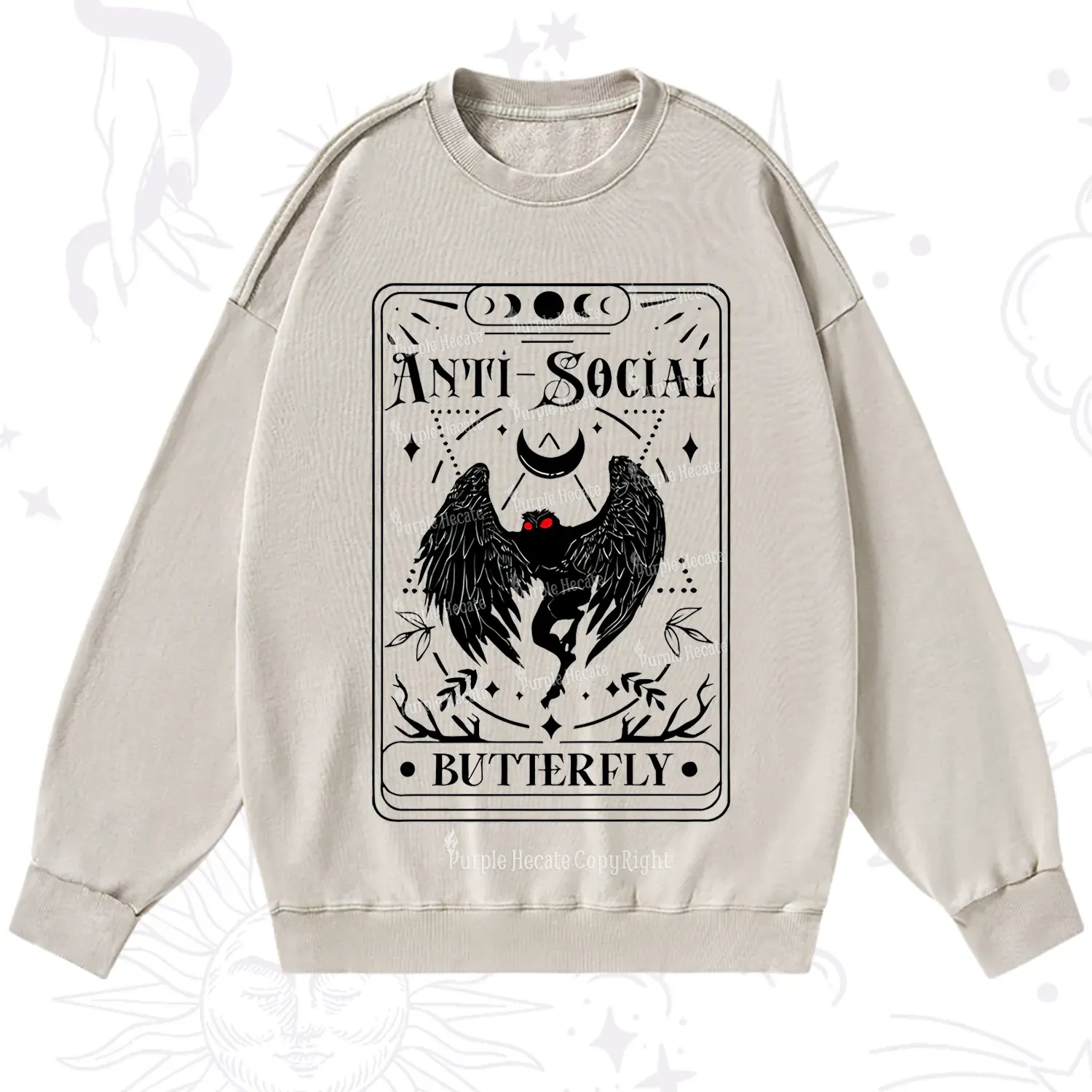 Purplehecate The Antisocial Butterfly Oracle Card Washed Sweatshirt