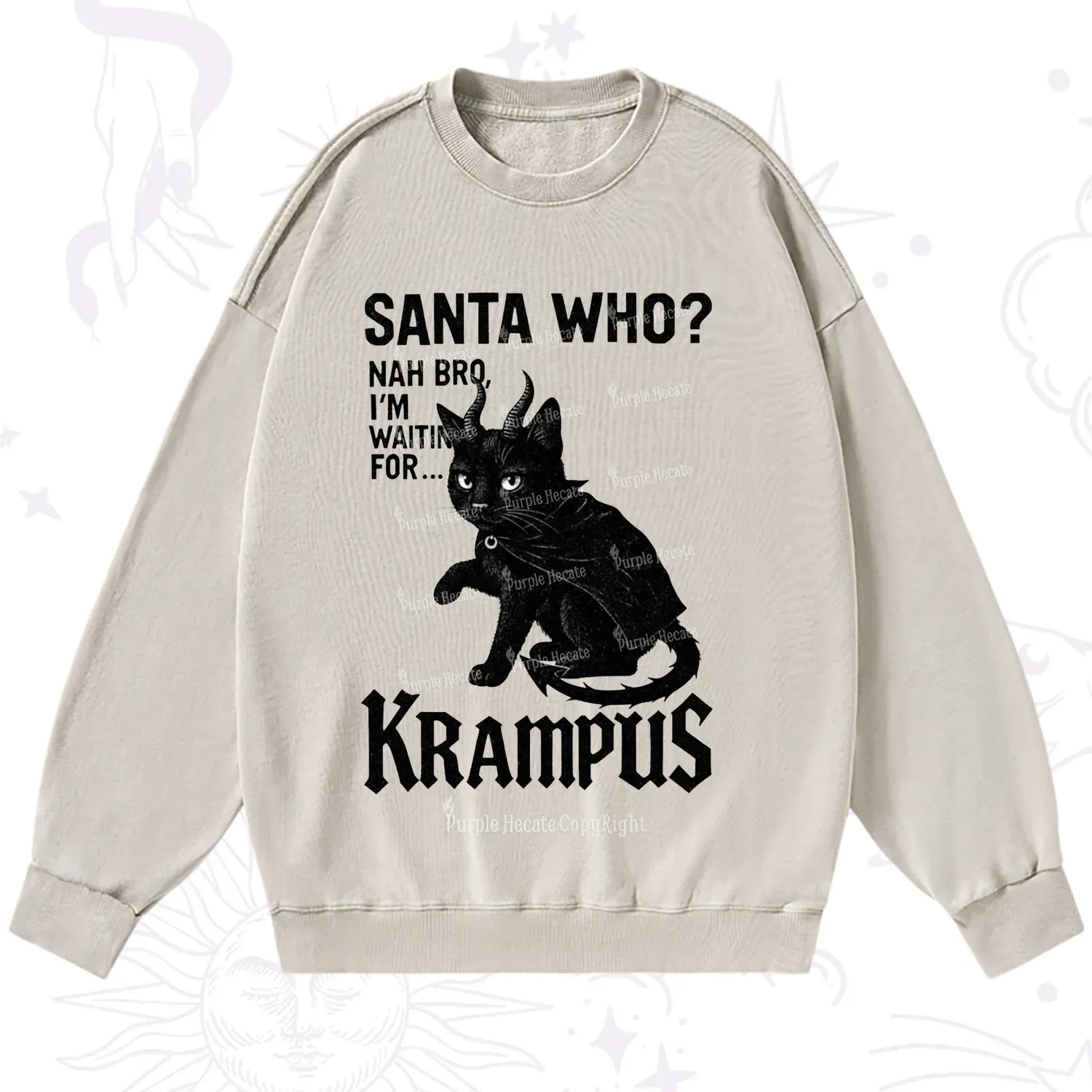 Purplehecate Santa Who? Nah Bro I'm Waiting for Krampus Christmas Washed Sweatshirt