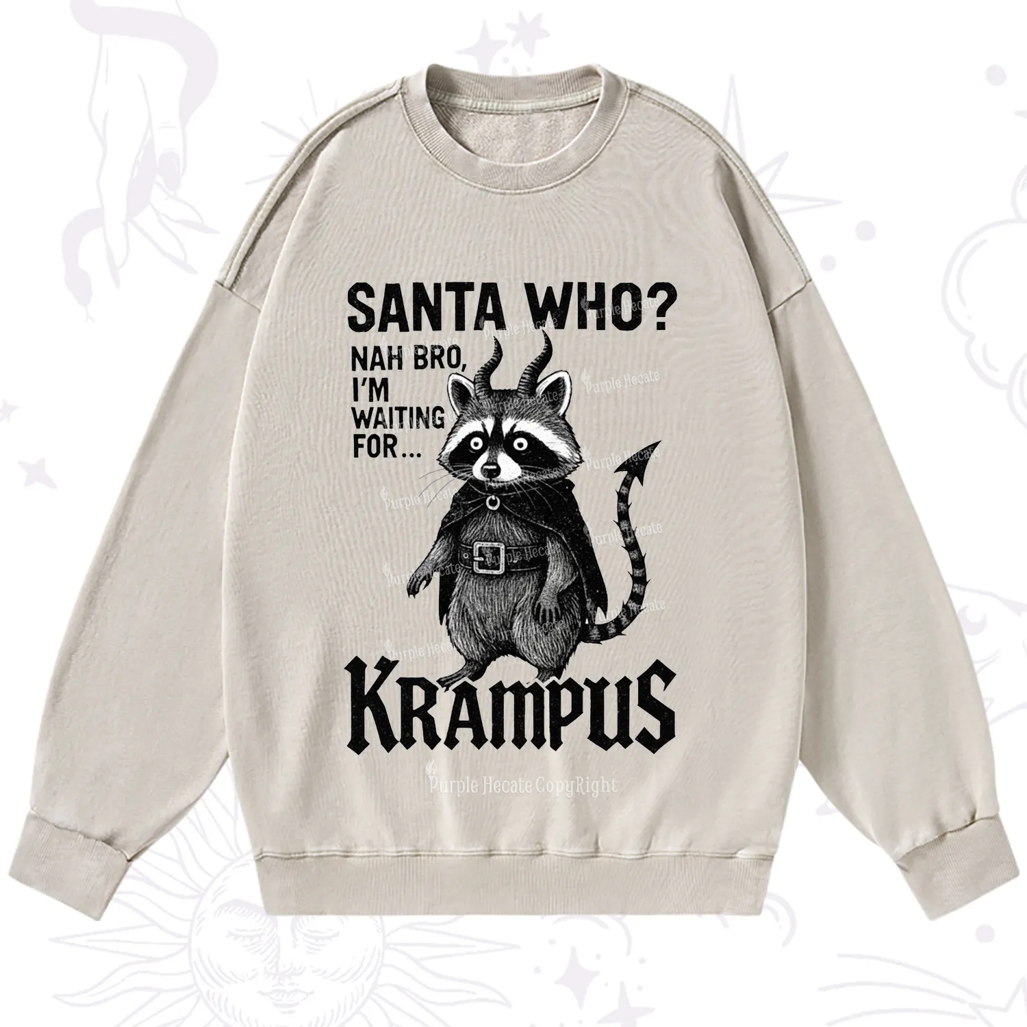 Purplehecate Santa Who? Nah Bro I'm Waiting for Krampus Christmas Washed Sweatshirt