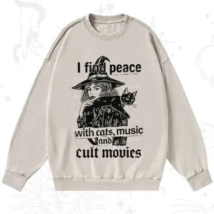 Purplehecate I Find Peace With Cats Music Cult Movies Washed Sweatshirt