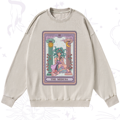 Purplehecate The Fashionable Medusa Tarot Card Washed Sweatshirt