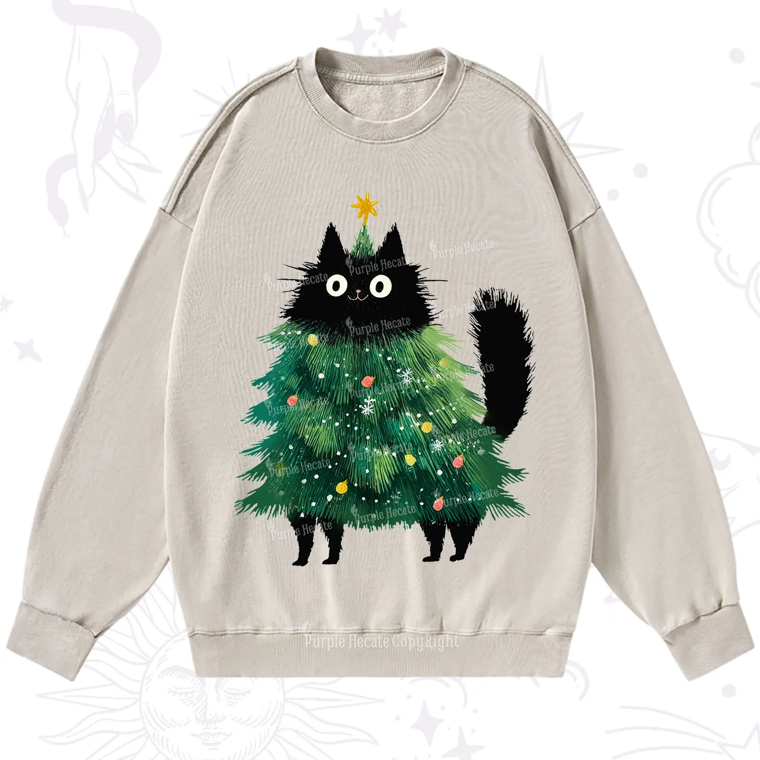 Purplehecate Black Cats Christmas Tree Christmas Washed Sweatshirt