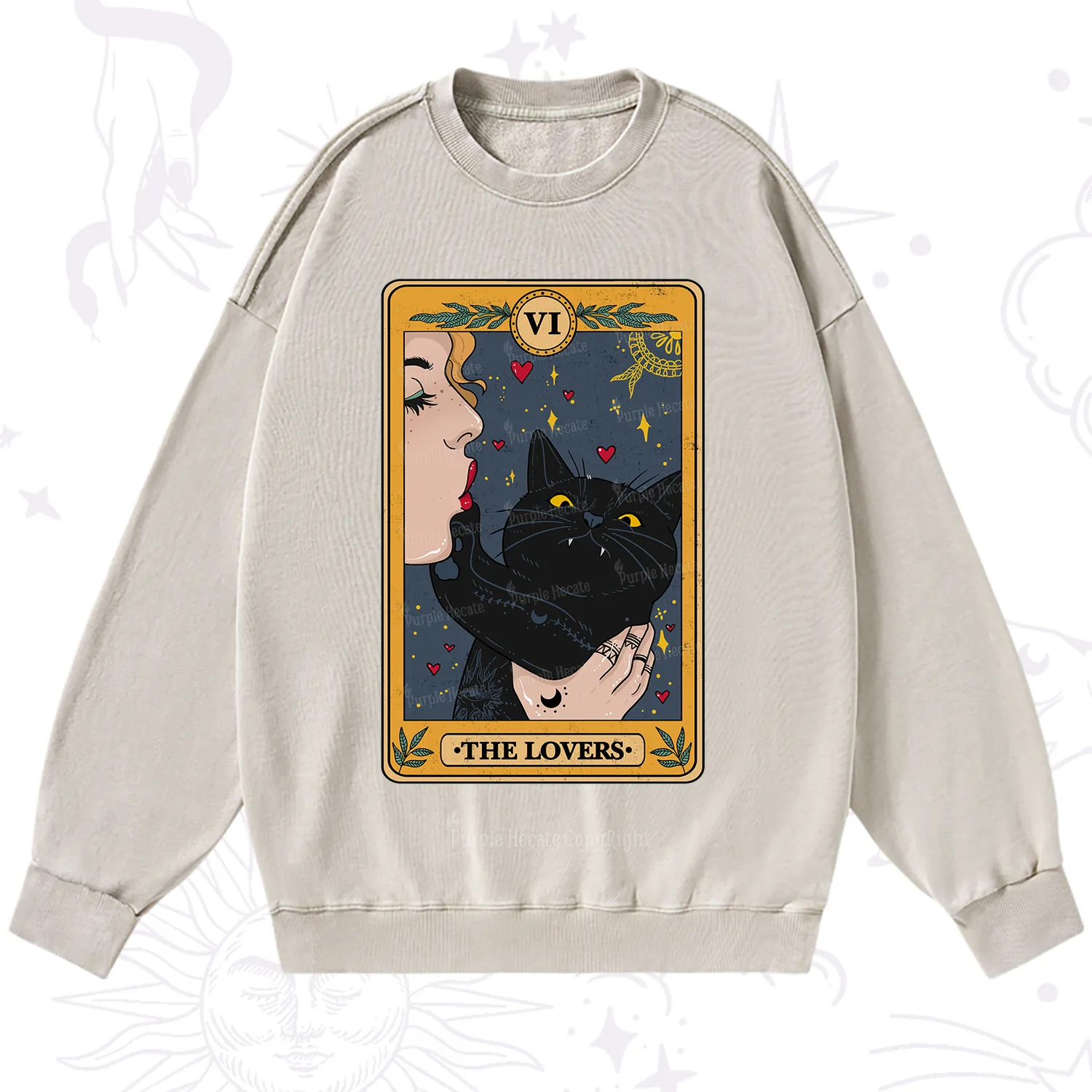 Purplehecate The Lovers Cat Tarot Washed Sweatshirt