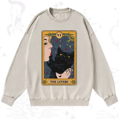 Purplehecate The Lovers Cat Tarot Washed Sweatshirt