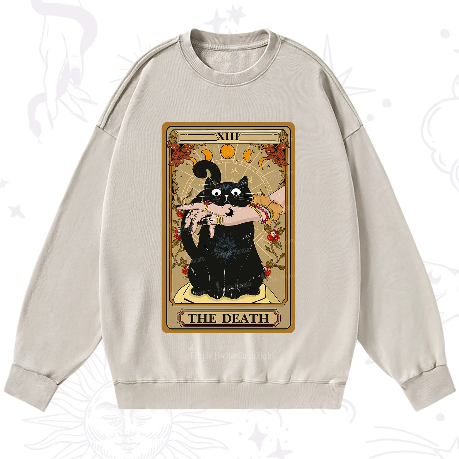 Purplehecate The Death Tarot Black Cat Washed Sweatshirt