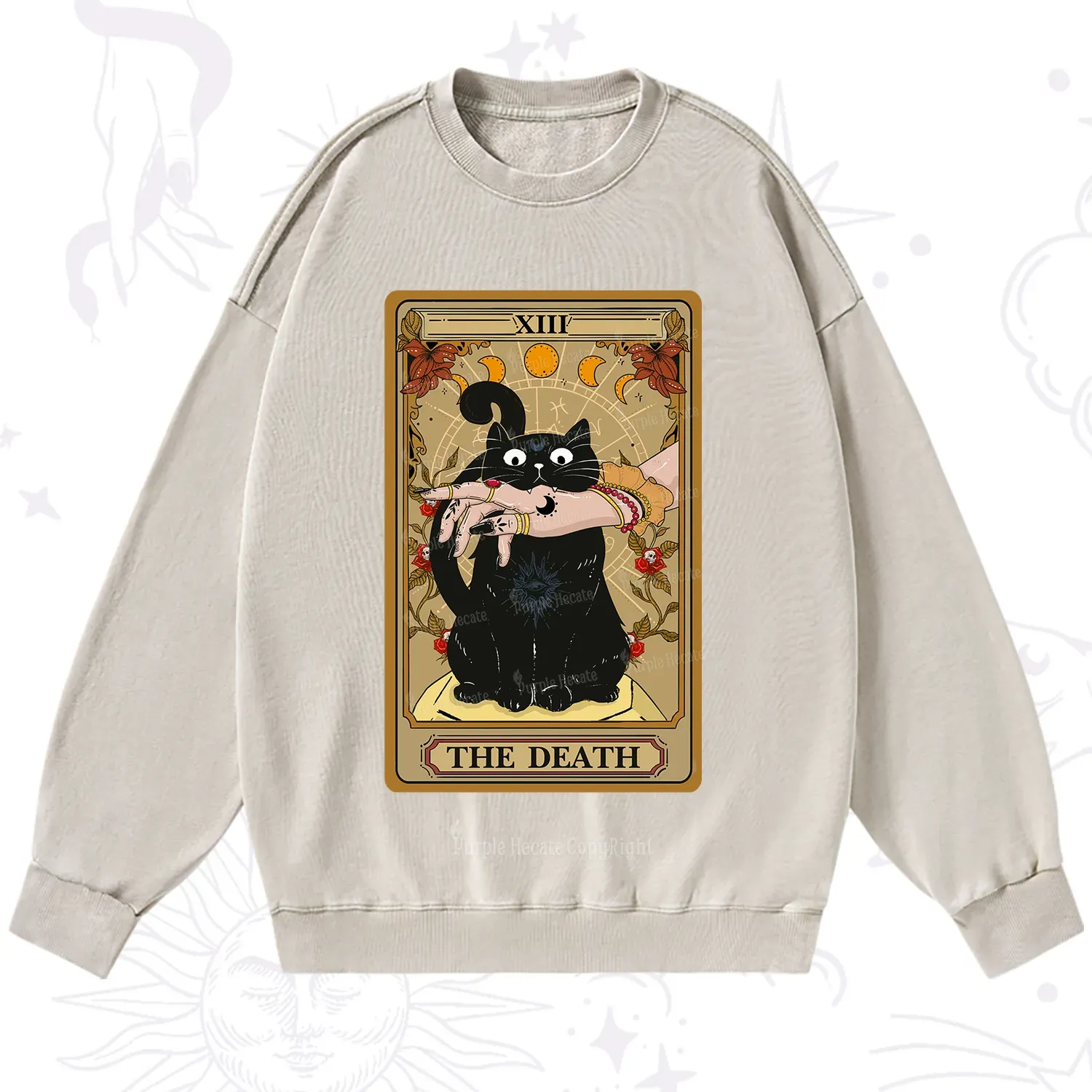 Purplehecate The Death Tarot Black Cat Washed Sweatshirt
