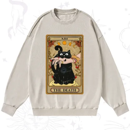 Purplehecate The Death Tarot Black Cat Washed Sweatshirt
