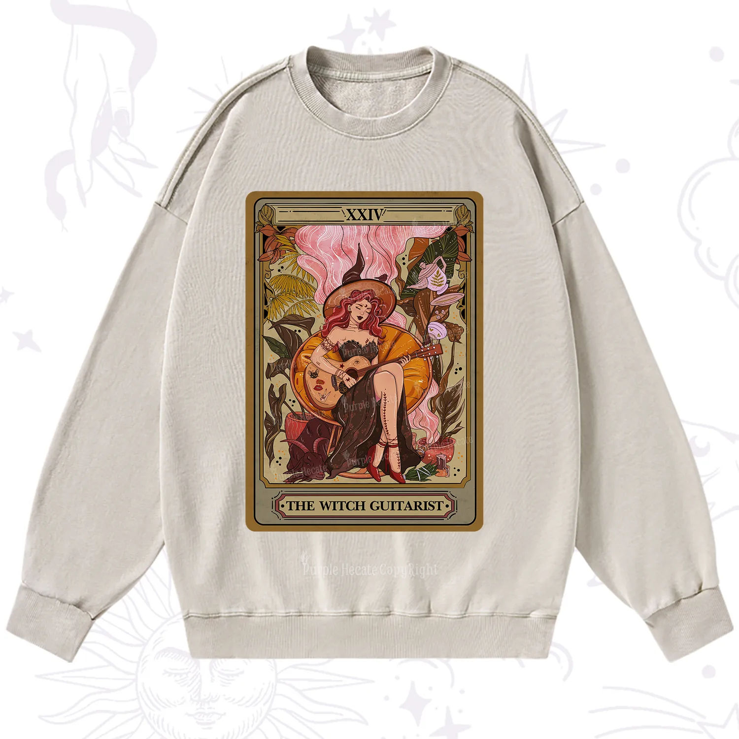 Purplehecate The Witch Guitarist Tarot Washed Sweatshirt