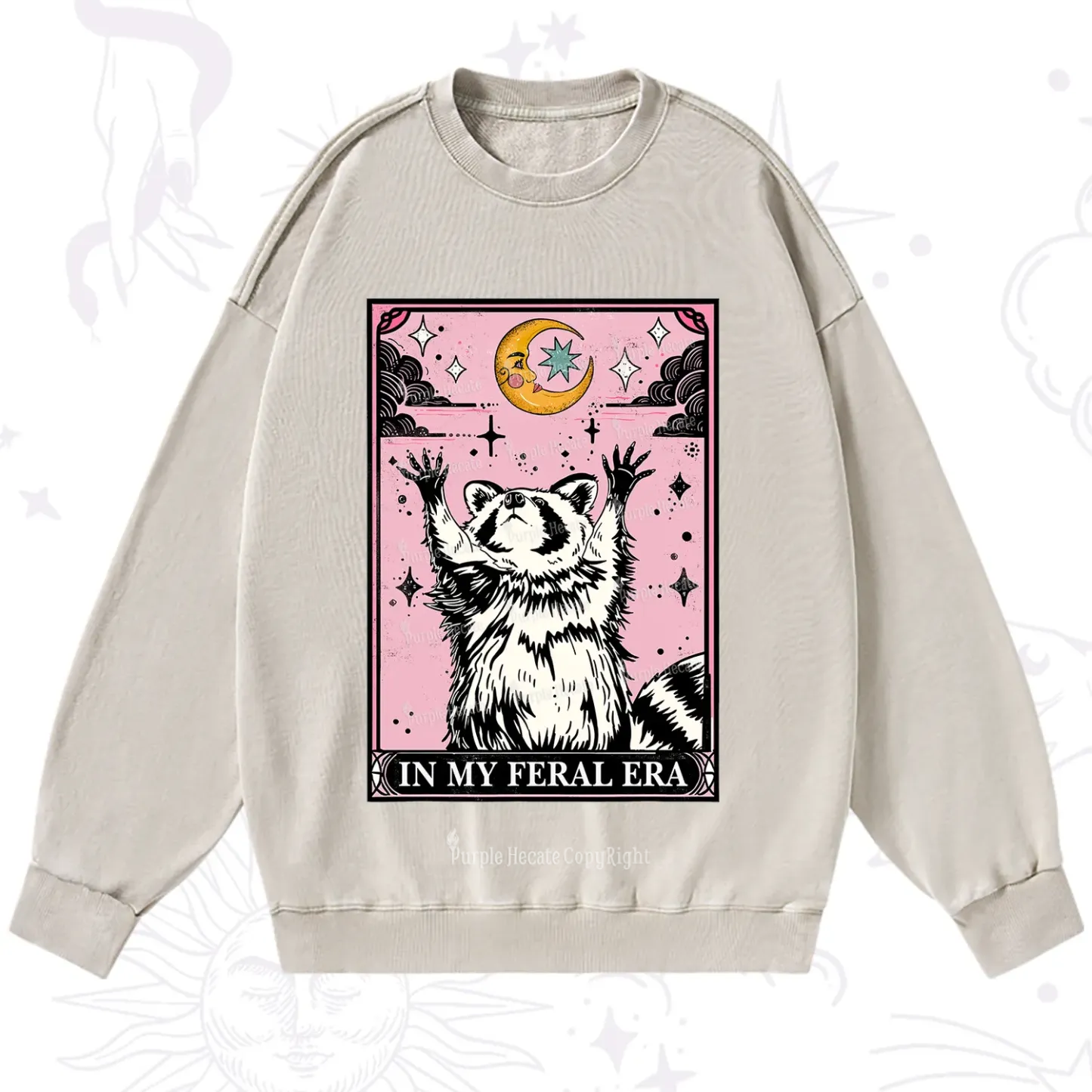 Purplehecate The In My Feral Era Tarot Raccoon Washed Sweatshirt