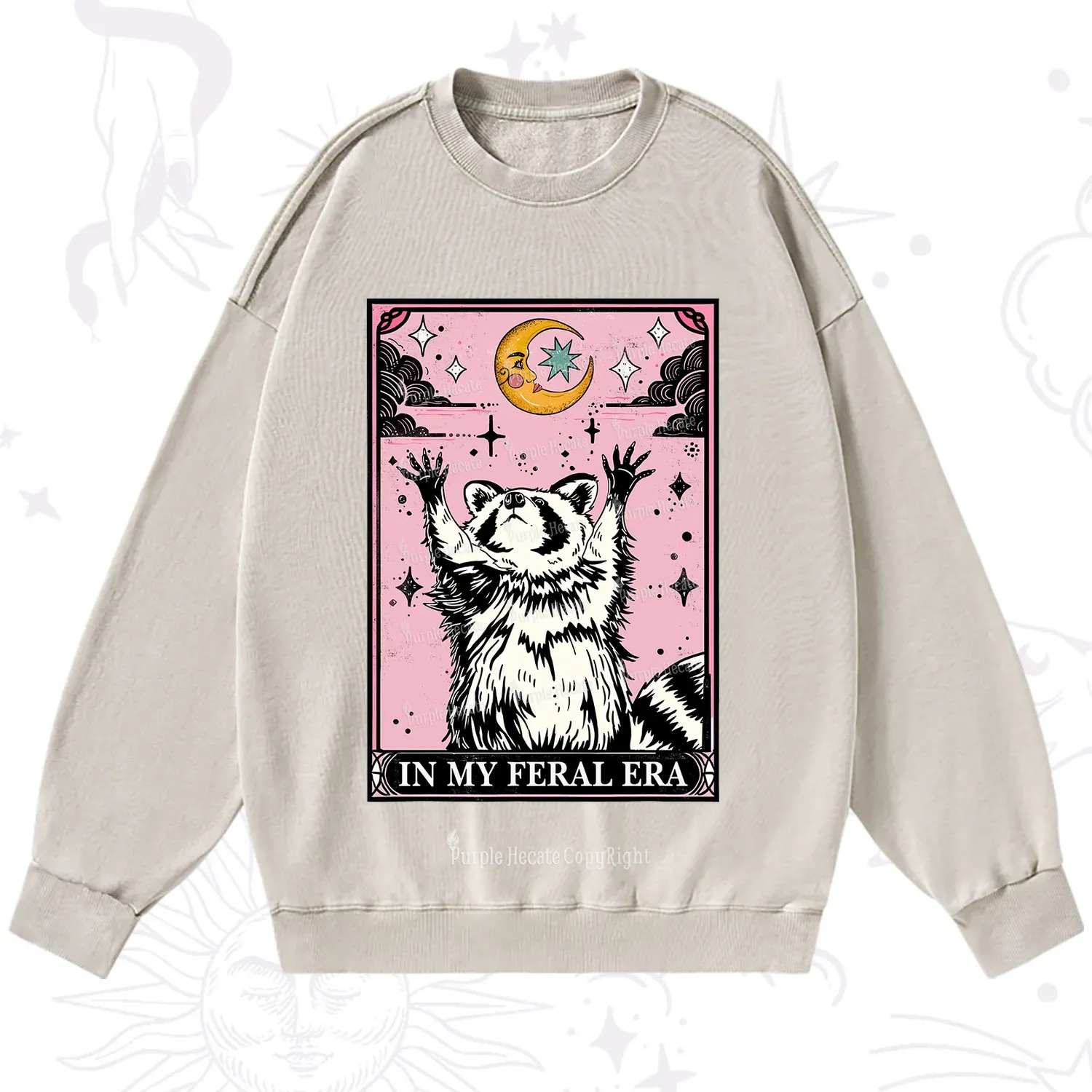 Purplehecate The In My Feral Era Tarot Raccoon Washed Sweatshirt